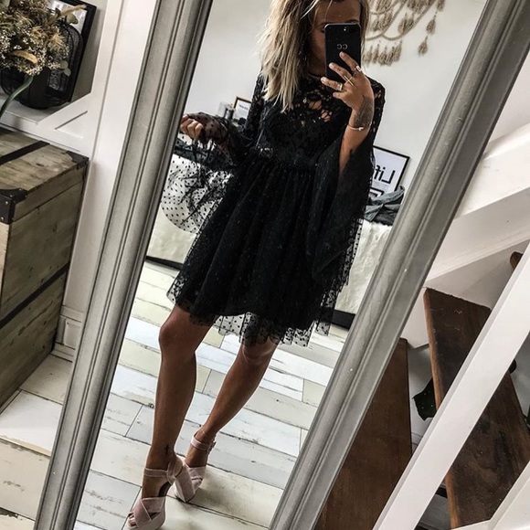 ASOS mesh party dress with fluted sleeves 🎉BLACK - Picture 1 of 3